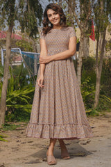Taupe Rayon Digital Printed Long Anarkali Kurti