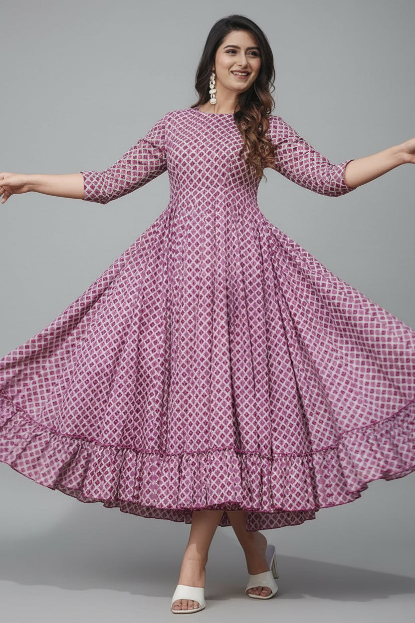 Dark Pink Rayon Digital Printed Kurti - pink rayon saree