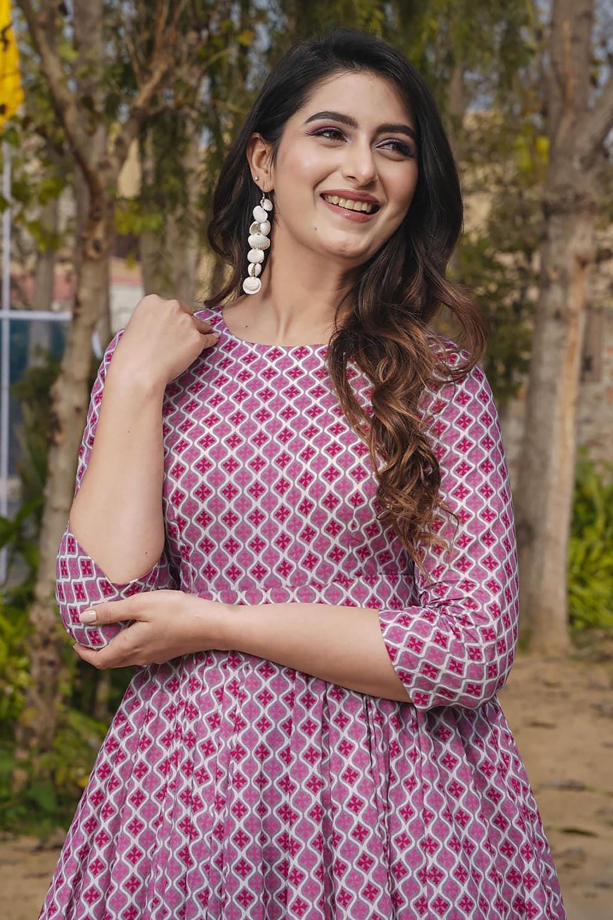 Dark Pink Rayon Digital Printed Kurti - pink rayon saree