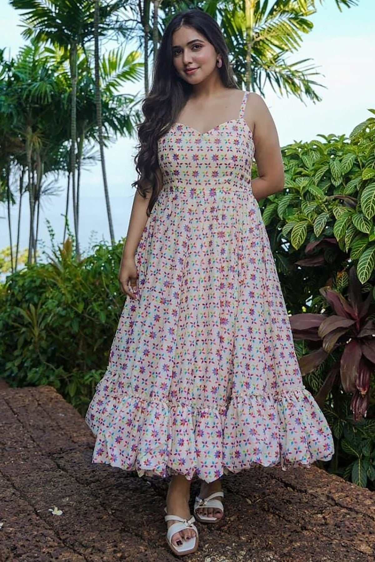 Cream Rayon Digital Printed Kurti