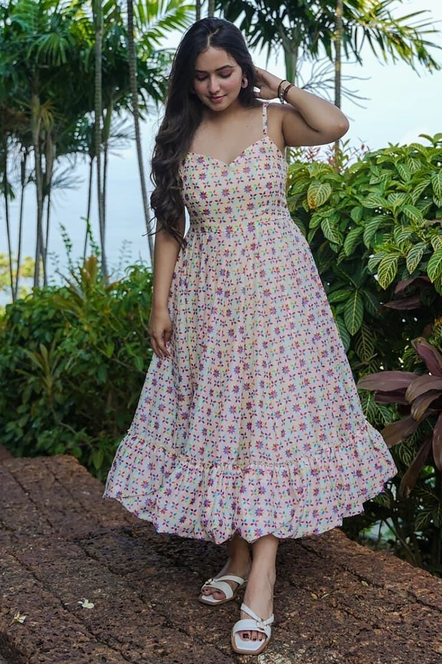 Cream Rayon Digital Printed Kurti