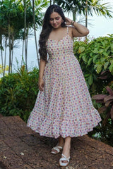 Cream Rayon Digital Printed Kurti