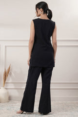 Black V Neck Cotton Plain Co-Ord Set