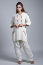 Off White Rayon Embroidered Co-Ord Set - red rayon saree embroidered