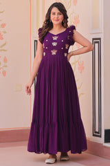 Purple Georgette Flared Anarkali Kurti with Butterfly Motif