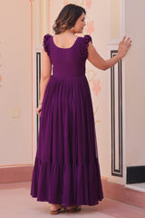 Purple Georgette Flared Anarkali Kurti with Butterfly Motif