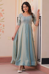 Light Blue Soft Organza Silk Anarkali Kurti with Cutdana and Sequin Bodice