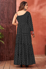 Black Georgette Bandhej Printed Kurti with Kachchi Work