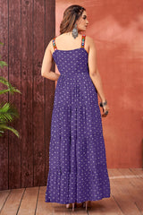 Violet Purple Georgette Bandhej Printed Kurti with Kachchi Work
