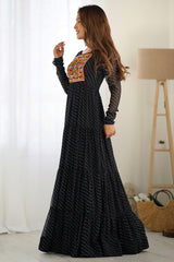 Black Georgette Leheriya Printed Long Kurti with Kachchi Work