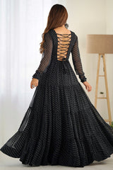 Black Georgette Leheriya Printed Long Kurti with Kachchi Work