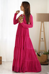 Pink Leheriya Printed Long Kurti with Kachchi Work