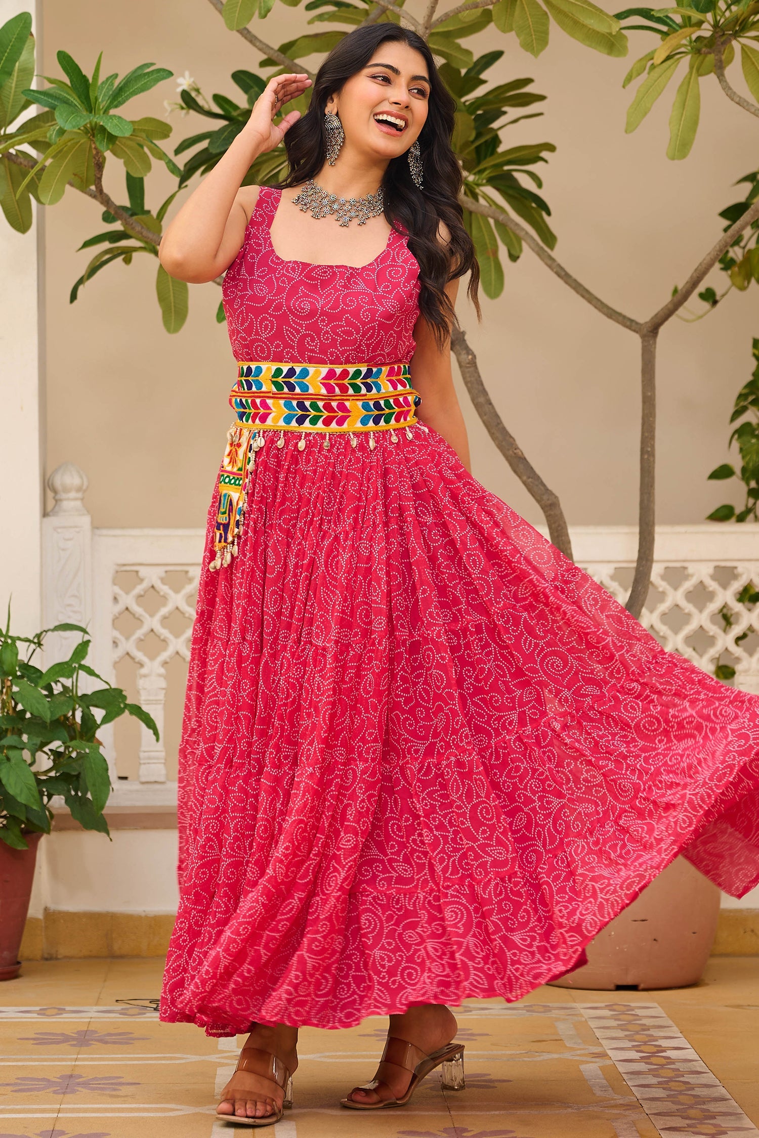 Pink Georgette Printed Kurti with Kachchi Embroidery