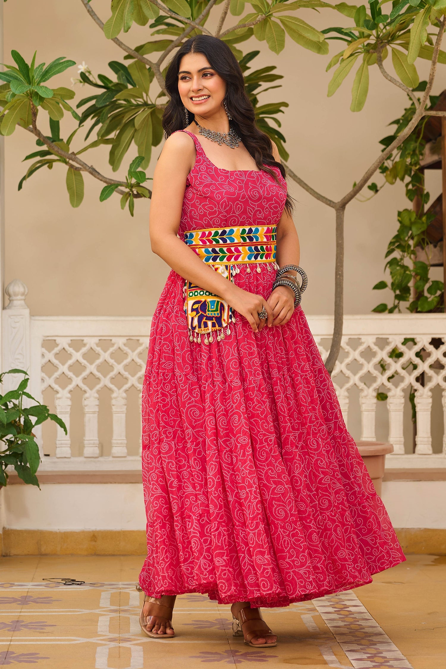 Pink Georgette Printed Kurti with Kachchi Embroidery