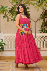 Pink Georgette Printed Kurti with Kachchi Embroidery