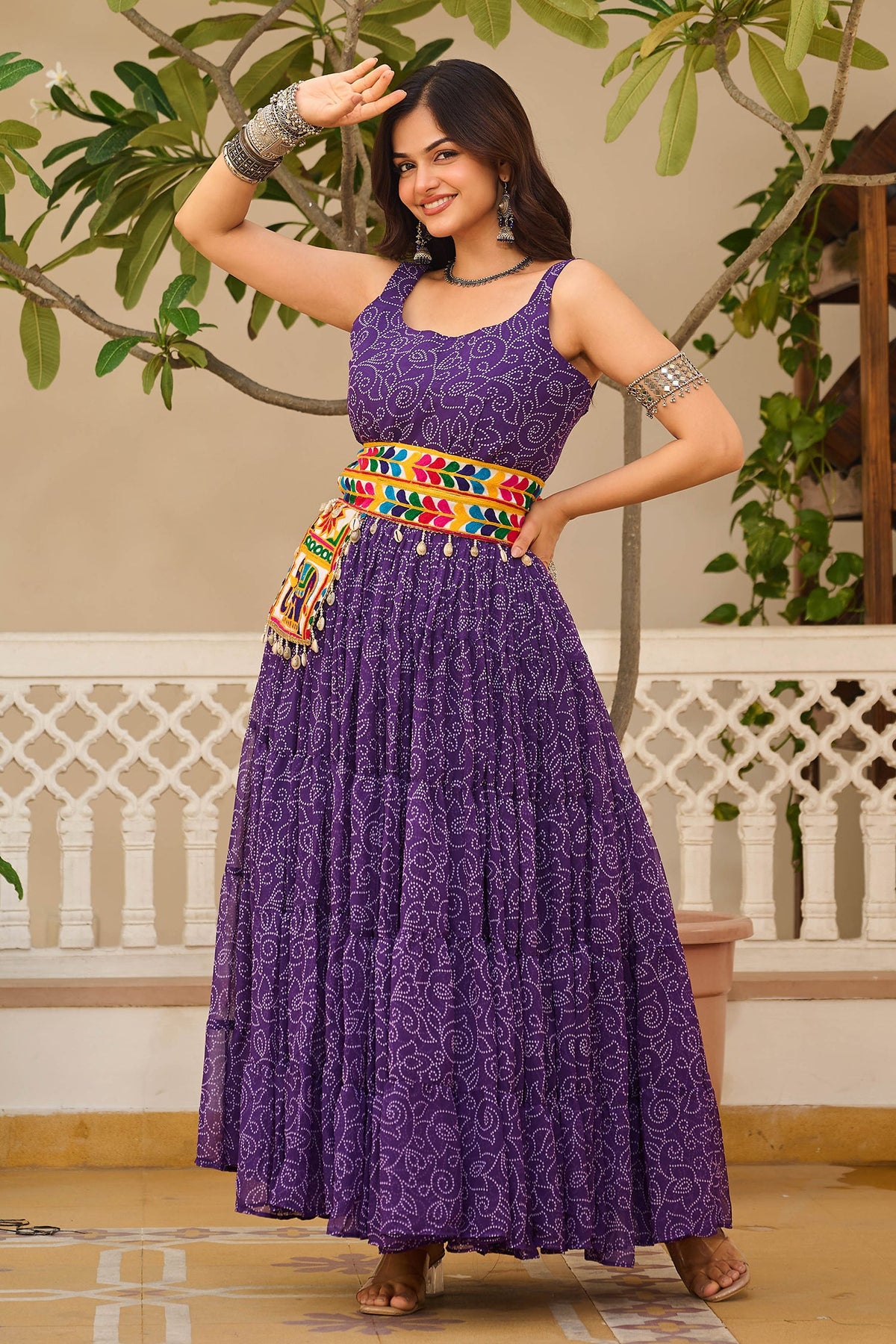 Purple Georgette Printed Kurti with Kachchi Embroidery