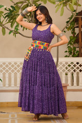 Purple Georgette Printed Kurti with Kachchi Embroidery