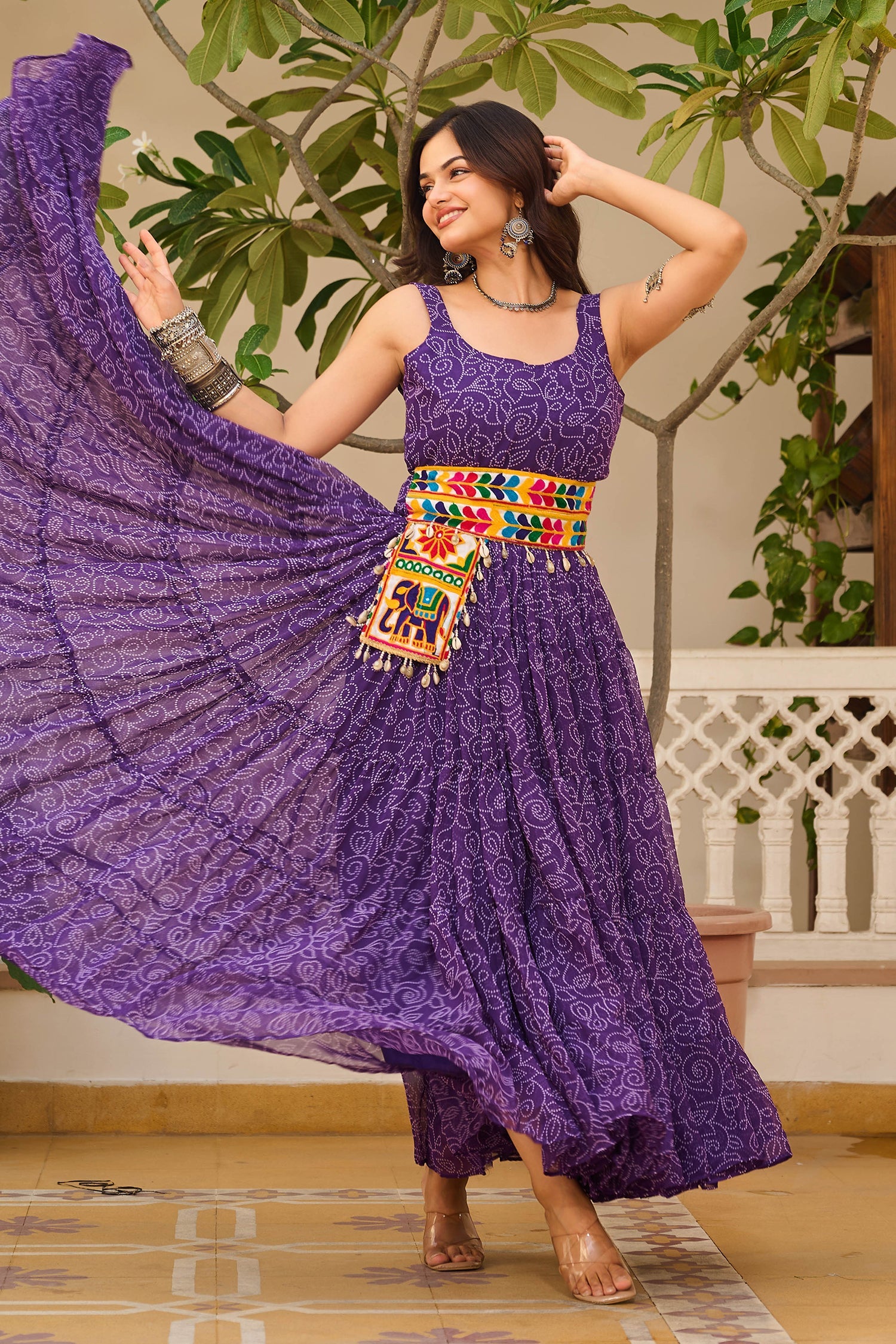Purple Georgette Printed Kurti with Kachchi Embroidery