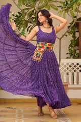 Purple Georgette Printed Kurti with Kachchi Embroidery