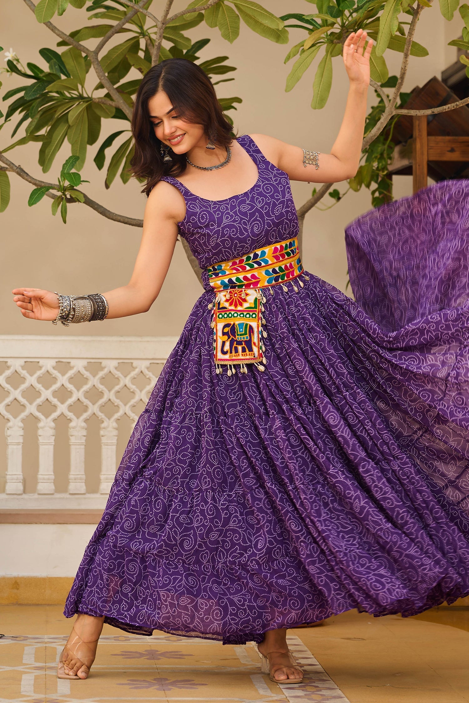 Purple Georgette Printed Kurti with Kachchi Embroidery