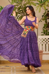 Purple Georgette Printed Kurti with Kachchi Embroidery