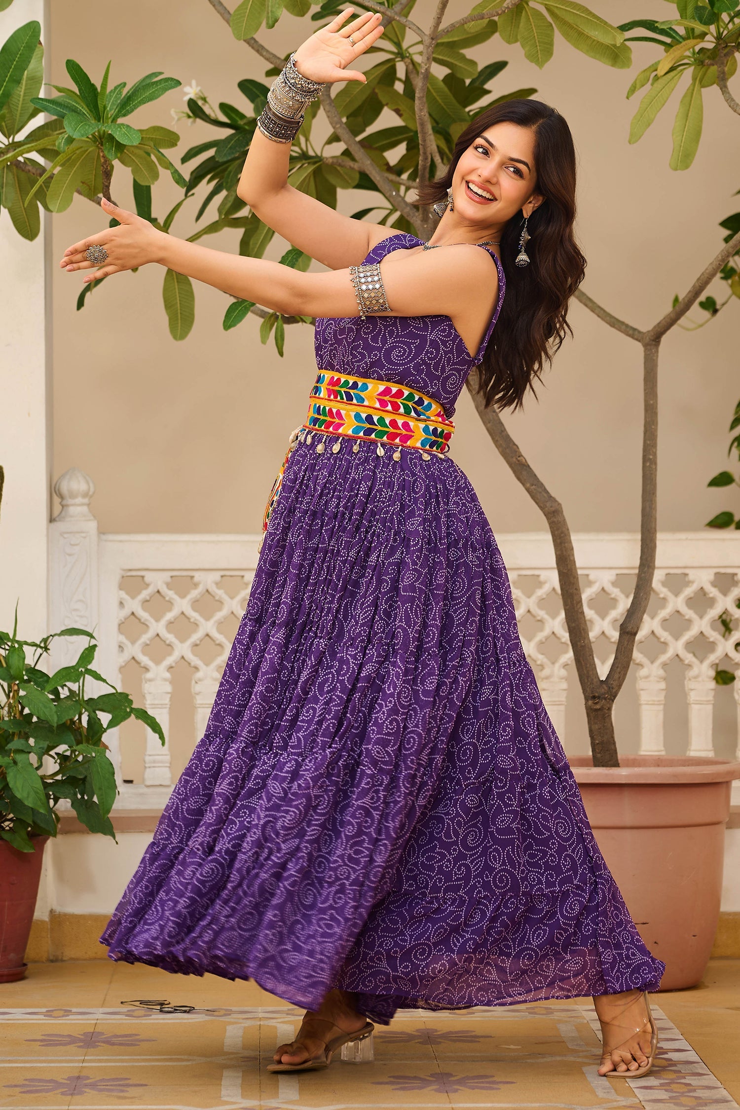 Purple Georgette Printed Kurti with Kachchi Embroidery