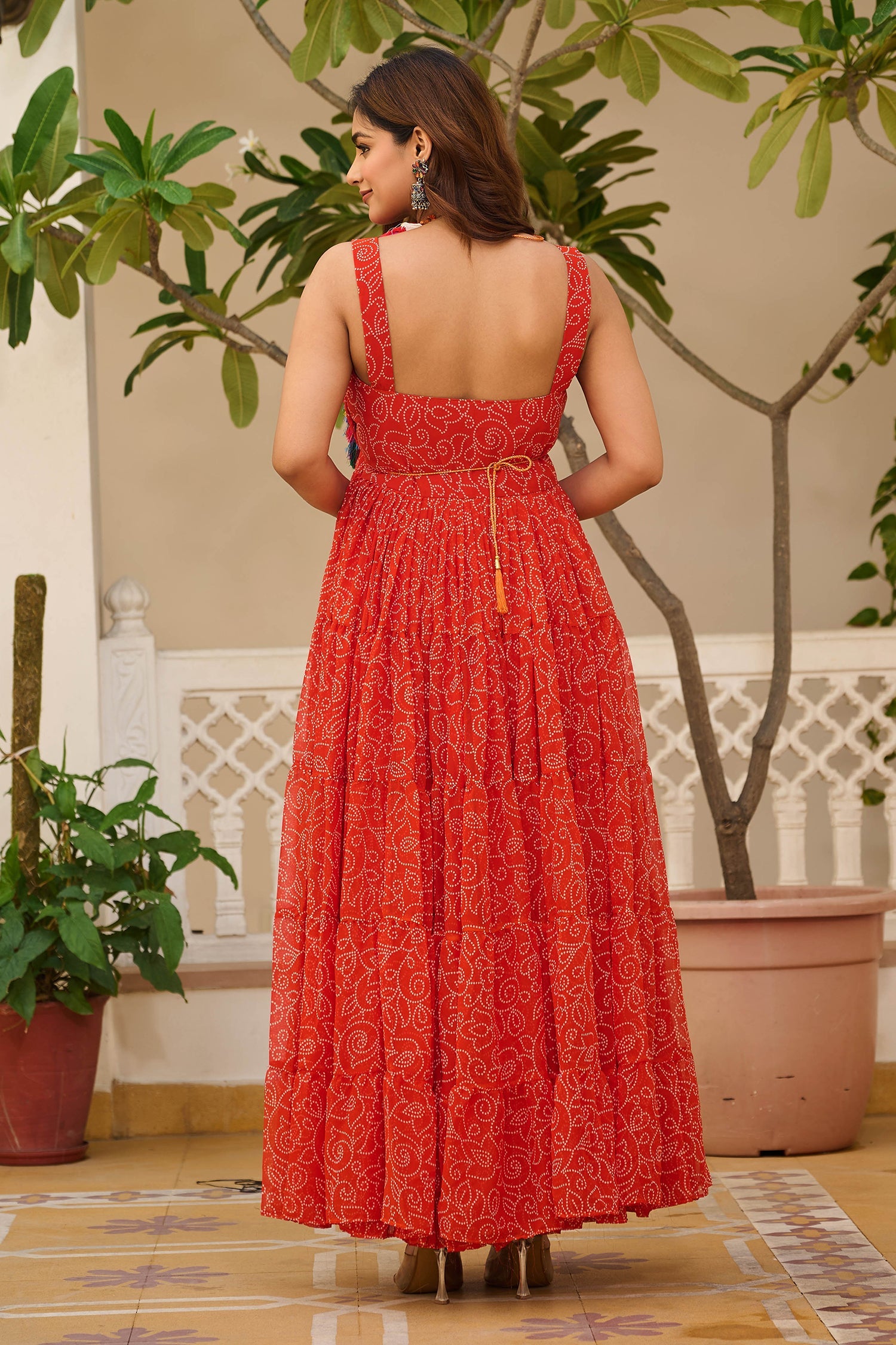 Red Georgette Printed Kurti with Kachchi Embroidery