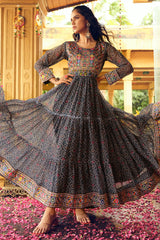 Black Georgette Bandhej Printed Kurti with Embroidered Bodice