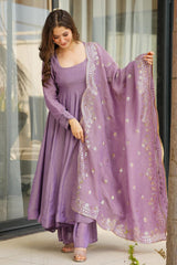 Pink Chinon Silk Anarkali Palazzo Kurti Set