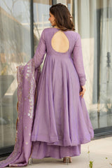 Pink Chinon Silk Anarkali Palazzo Kurti Set