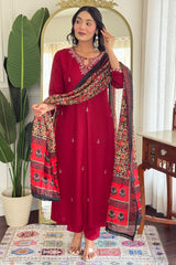 Pink Viscose Rayon Embroidered Straight Cut Kurti Set