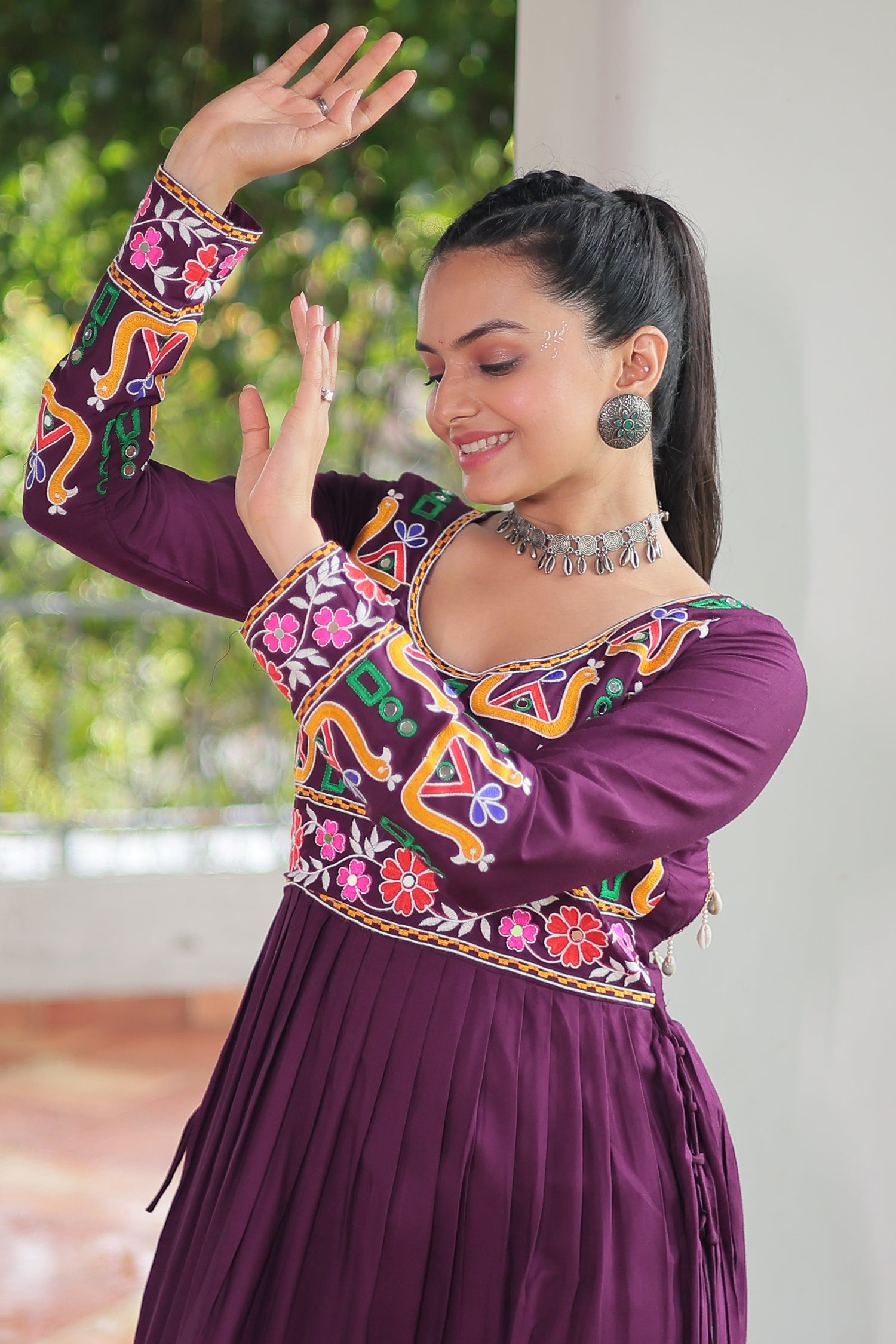 Wine Purple Rayon Kachchi Worked Straight Cut Kurti
