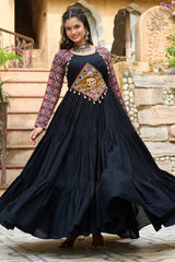 Black Rayon Flared Anarkali Kurti with Kachchi Worked