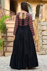 Black Rayon Flared Anarkali Kurti with Kachchi Worked