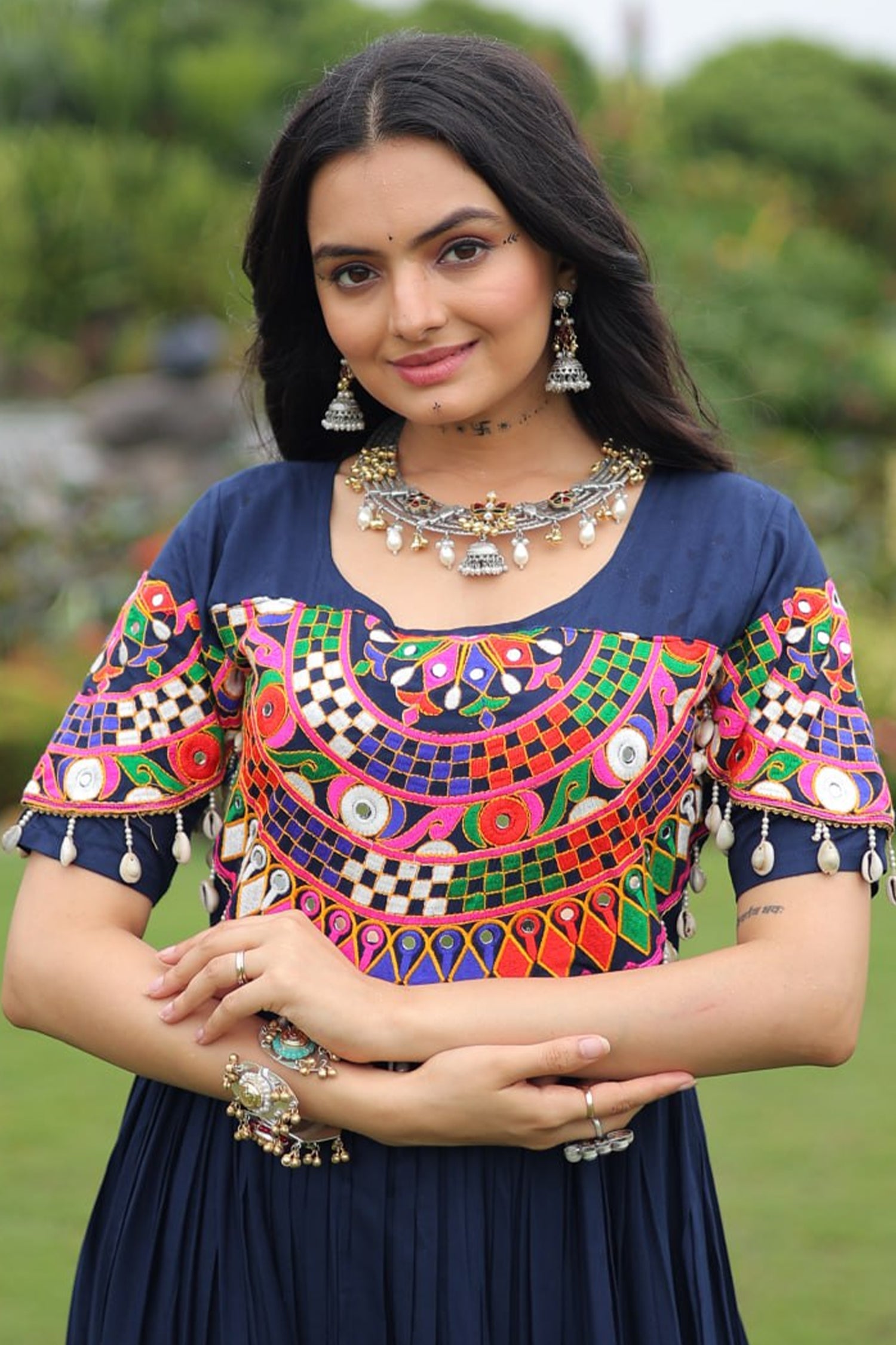 Blue Rayon Kachchi Worked Anarkali Kurti