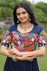 Blue Rayon Kachchi Worked Anarkali Kurti
