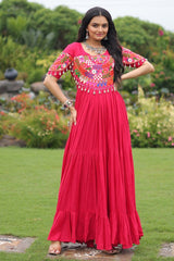 Pink Rayon Kachchi Worked Anarkali Kurti