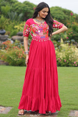 Pink Rayon Kachchi Worked Anarkali Kurti