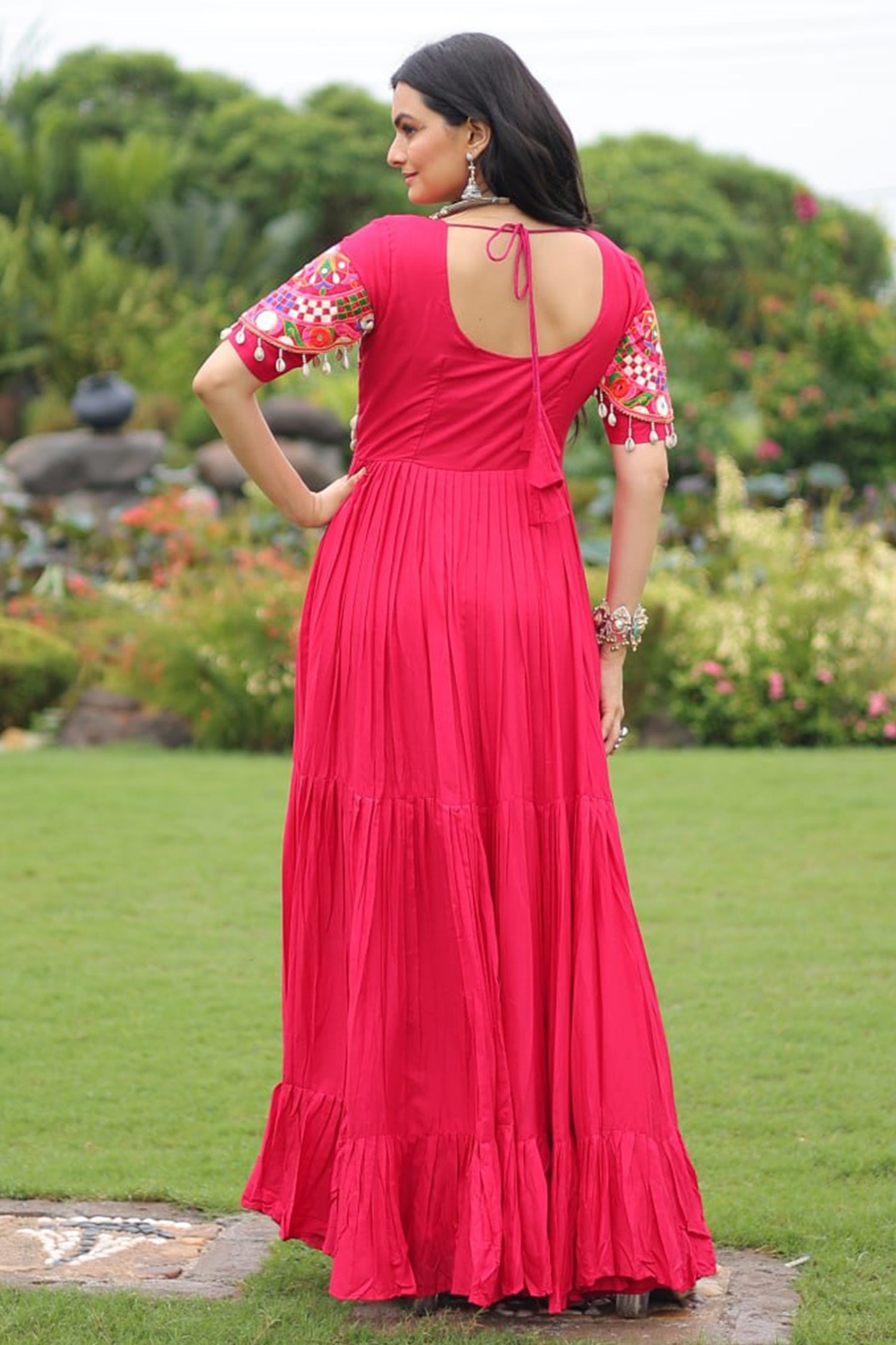 Pink Rayon Kachchi Worked Anarkali Kurti