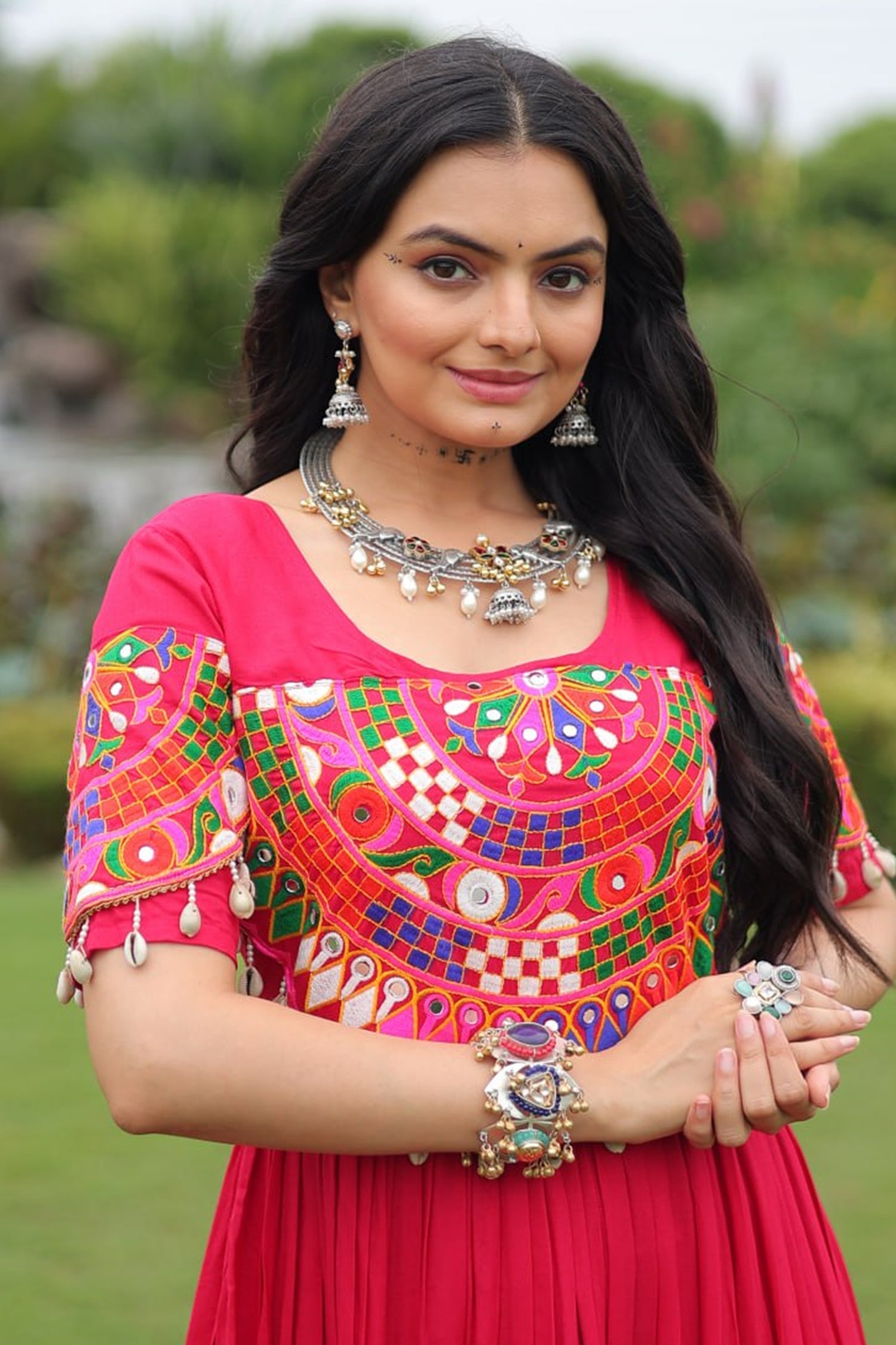 Pink Rayon Kachchi Worked Anarkali Kurti