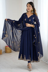 Dark Blue Georgette Anarkali Kurti Set