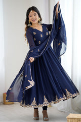 Dark Blue Georgette Anarkali Kurti Set