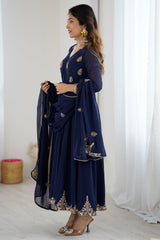 Dark Blue Georgette Anarkali Kurti Set