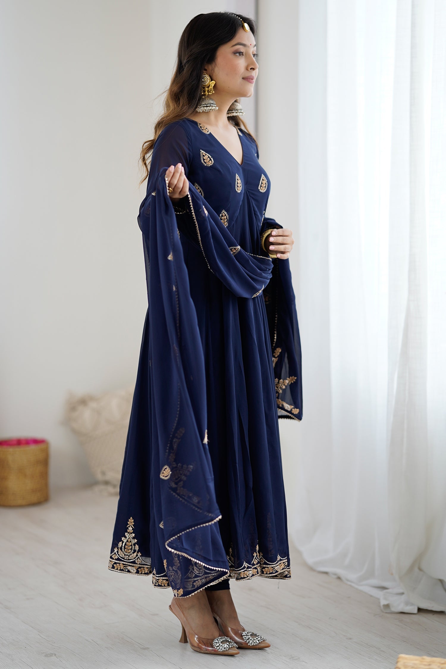 Dark Blue Georgette Anarkali Kurti Set