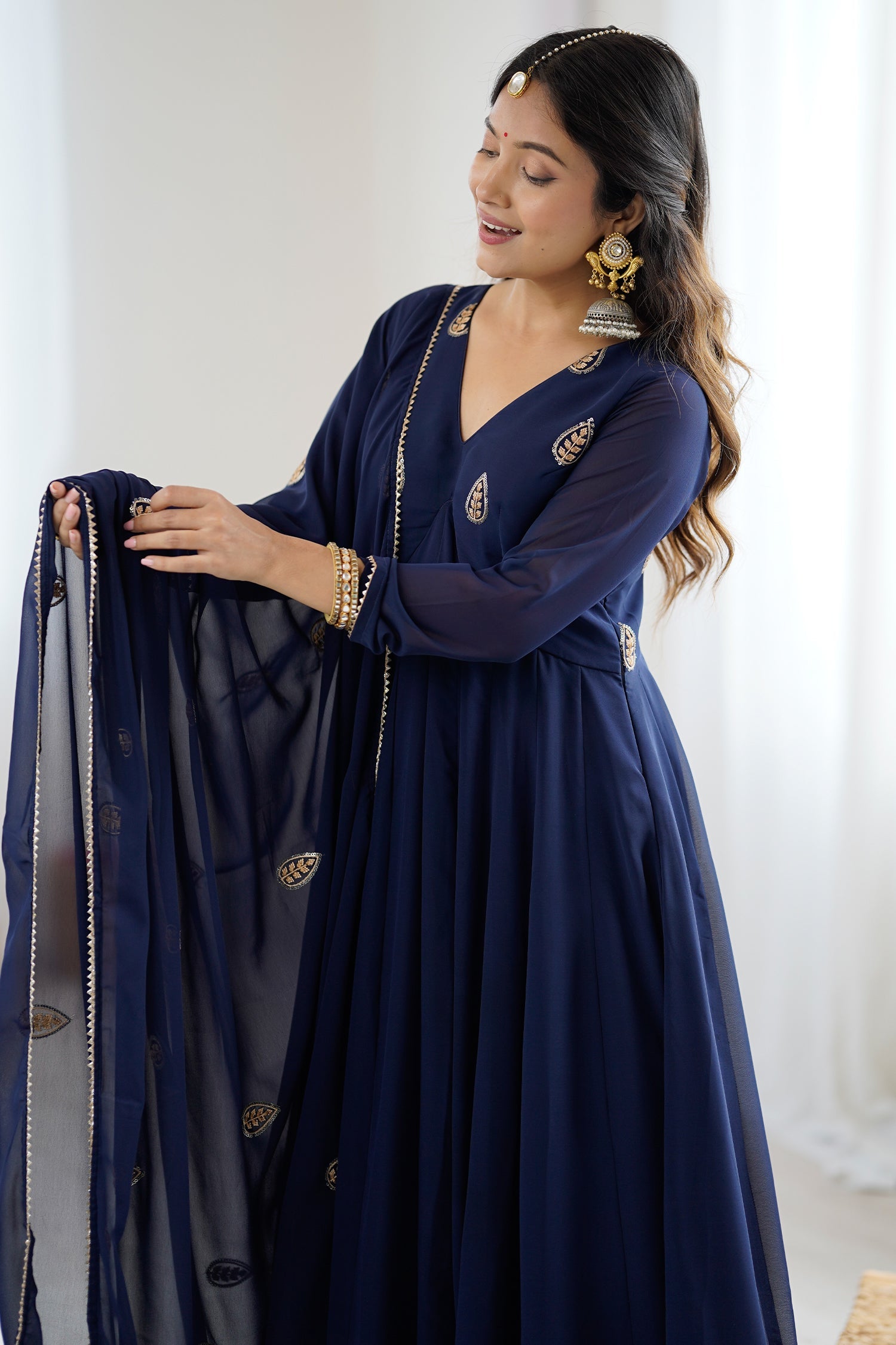 Dark Blue Georgette Anarkali Kurti Set