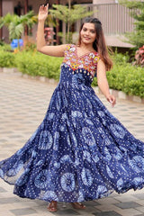 Blue Georgette Kachchi Worked Anarkali Kurti
