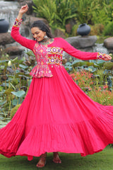 Pink Rayon Kachchi Worked Anarkali Kurti