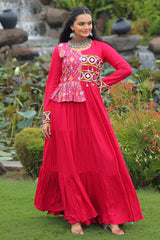 Pink Rayon Kachchi Worked Anarkali Kurti
