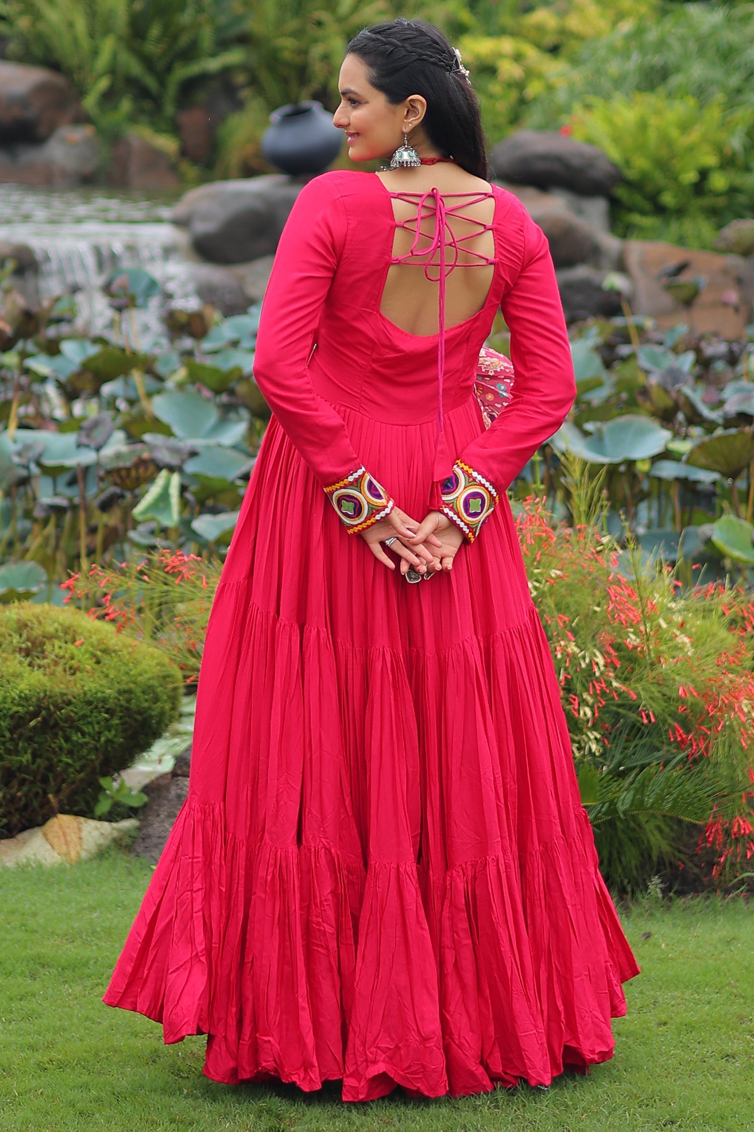 Pink Rayon Kachchi Worked Anarkali Kurti