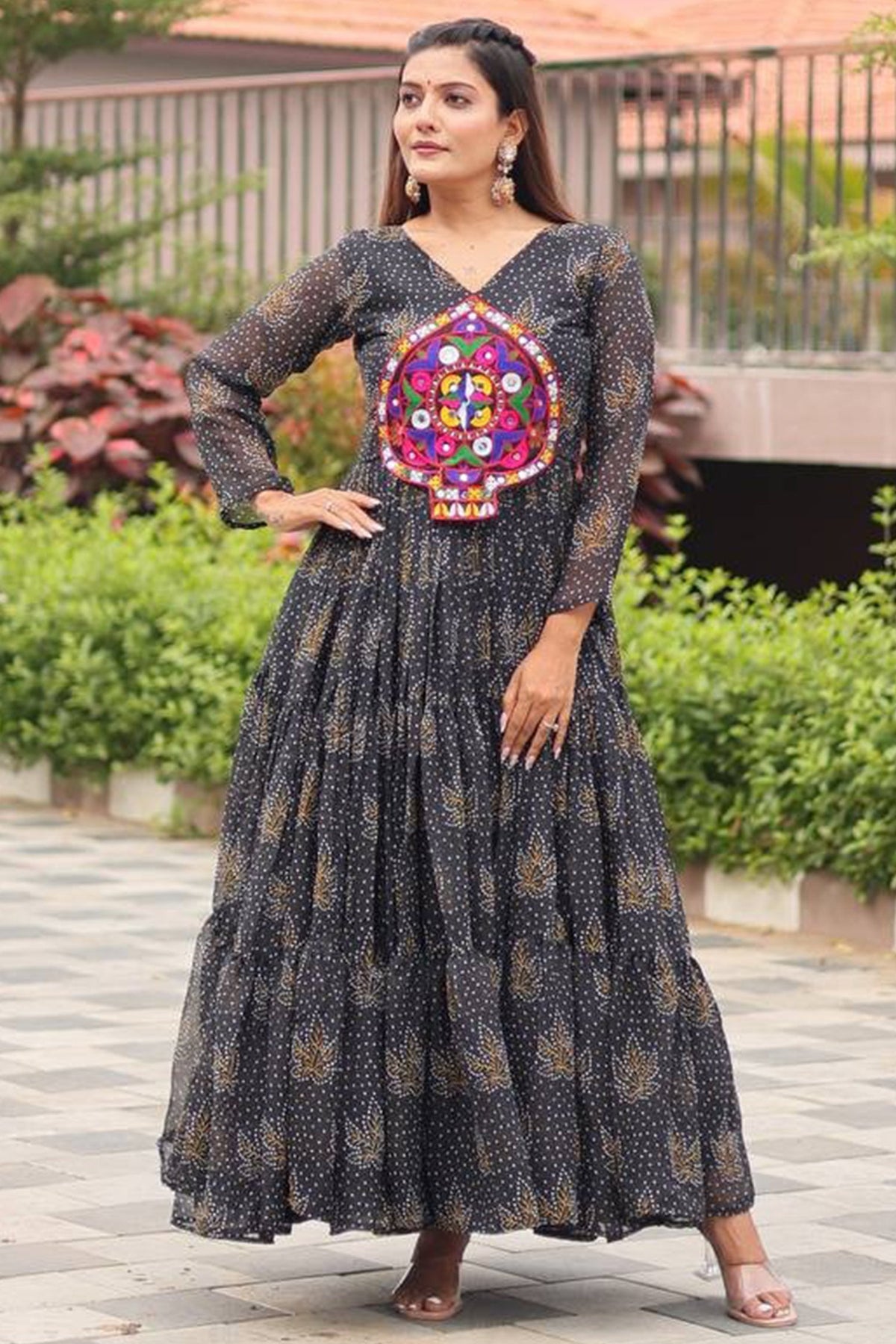 Black Georgette Kachchi Worked Anarkali Kurti